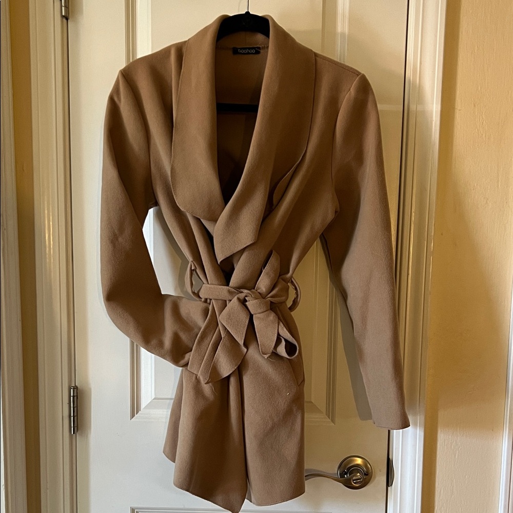 Boohoo Camel Trench Coat with Belt